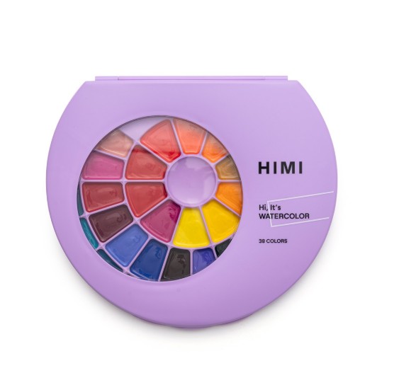 HIMI Semi-Moist Watercolour Σετ Ημι-Υγρές Ακουαρέλες 38 Χρωμάτων με Πινέλο (Purple Case)