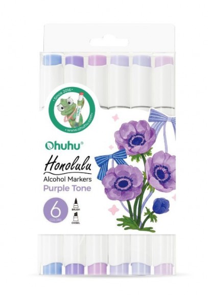 Ohuhu Honolulu Μαρκαδόρος Αλκοόλης Brush & Chisel (Σετ 6 Purple Tones)