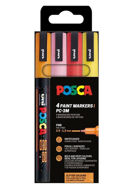 Uni Posca(Uni-Ball) Μαρκαδόρος Glitter Colours 0.9-1.3mm (Σετ 4 τμχ)