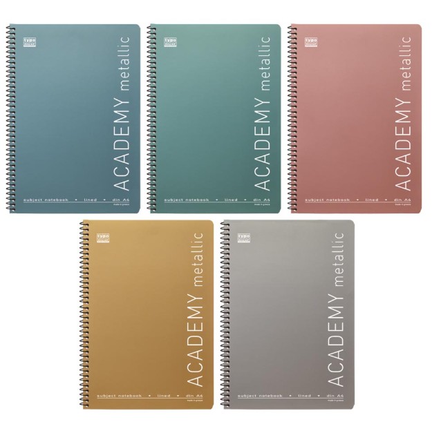 Typotrust Τετράδιο Σπιράλ ''Academy Metallic'' Α4, 3Θ (5 Χρώματα)