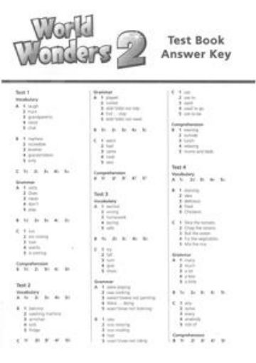 World Wonders 2 - Test Book Answer KEY